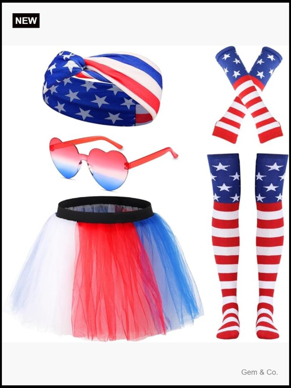 4th of July Tutu Skirt Set with Arm Warmers Socks Headband Glasses